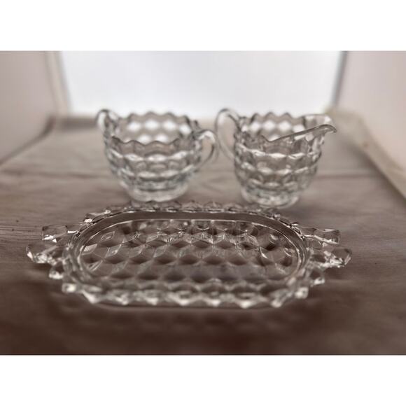 Vintage Clear Creamer and Sugar Set with Tray - Picture 4 of 9